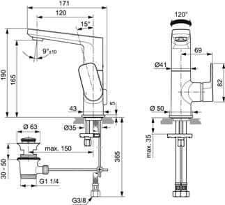 IDEAL STANDARD Umyvadlová baterie Tonic II s vysokou výtokovou trubicí, 120mm výčnělek #A6448AA - chrom
