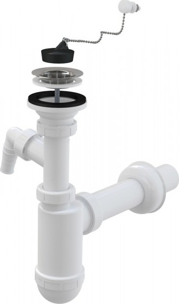 ALCA PLAST sifon umyvadlový Ø40 s přípojkou a nerezovou mřížkou Ø63, řetízek #A41PR