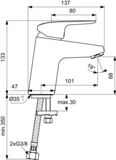IDEAL STANDARD Umyvadlová baterie Ceraflex bez výsuvného odpadu, průmět 101 mm #B1710AA - chrom