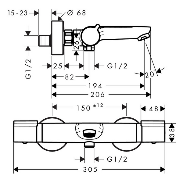 HANSGROHE VERSOSTAT 2 baterie vanová termostatická 15348000 chrom