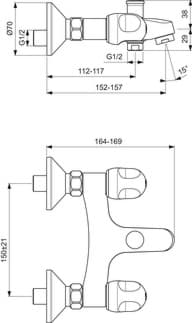 IDEAL STANDARD Povrchová vanová baterie Alpha, výčnělek 153 mm #B1421AA - chrom