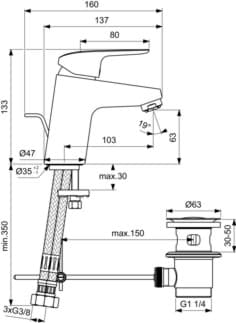 IDEAL STANDARD Nízkotlaká umyvadlová baterie Ceraflex, výstupek 101 mm #B1838AA - chrom