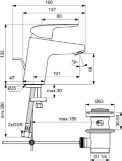 IDEAL STANDARD Umyvadlová baterie Ceraflex, 101mm výčnělek #B1708AA - chrom