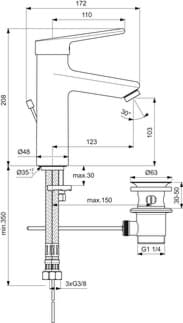 IDEAL STANDARD Ceraplus umyvadlová nízkotlaká baterie Grande, průmět 123 mm #BC101AA - chrom