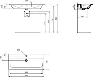 IDEAL STANDARD Connect Air nábytkové umyvadlo 1040x460mm, s 1 otvorem pro baterii, s otvorem pro přepad (kulatý) #E0274MA - Bílá (Alpine) s Ideal Plus, obrázek 1