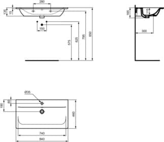 IDEAL STANDARD Connect Air nábytkové umyvadlo 840x460mm, s 1 otvorem pro baterii, s otvorem pro přepad (kulatý) #E0279MA - Bílá (Alpine) s Ideal Plus, obrázek 7