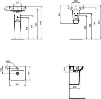 IDEAL STANDARD Connect Air umyvadlo s ručním oplachováním 400x350 mm, s 1 otvorem pro baterii, s přepadovým otvorem (kulatý) #E0307MA - Bílá (Alpine) s Ideal Plus, obrázek 5
