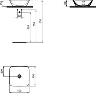 IDEAL STANDARD Connect Air mísa 400x400mm, bez otvoru pro baterii, bez přepadu #E0347MA - Bílá (Alpine) s Ideal Plus, obrázek 1
