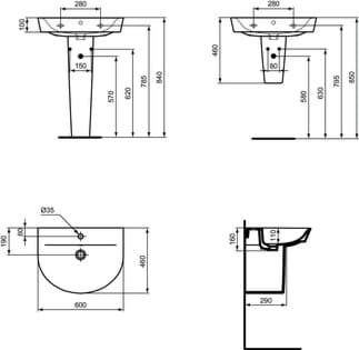 IDEAL STANDARD Connect Air umyvadlo 600x460mm, s 1 otvorem pro baterii, s otvorem pro přepad (kulatý) #E0694MA - Bílá (Alpine) s Ideal Plus, obrázek 3