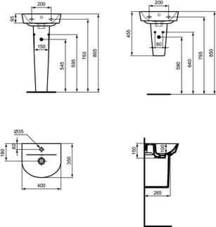 IDEAL STANDARD Connect Air umyvadlo s ručním oplachováním 400x350 mm, s 1 otvorem pro baterii, s přepadovým otvorem (kulatý) #E070101 - Bílá (Alpine), obrázek 4