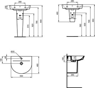 IDEAL STANDARD Connect Air umyvadlo 550x460mm, s 1 otvorem pro baterii, s otvorem pro přepad (kulatý) #E0698MA - Bílá (Alpine) s Ideal Plus, obrázek 1
