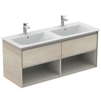 IDEAL STANDARD Connect Air nábytek dvojumyvadlo 1200x440 mm, se 2 výsuvnými přihrádkami s měkkým zavíráním #E0829UK - dekor světlá borovice/hnědá matná