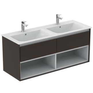 IDEAL STANDARD Connect Air nábytek dvojumyvadlo 1200x440 mm, se 2 výsuvnými policemi s měkkým zavíráním #E0829VY - hnědá matná / bílá matná