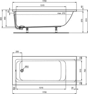 IDEAL STANDARD Connect Air vana ve tvaru těla 1700x750 mm #E106401 - Bílá (Alpine)