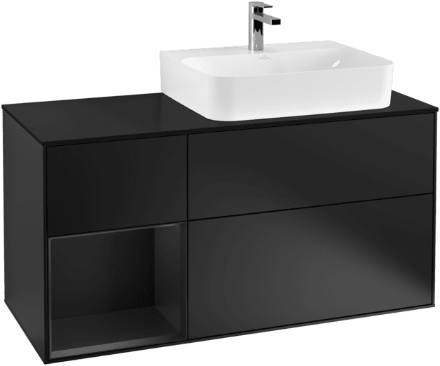 VILLEROY BOCH Toaletní skříňka Finion, s osvětlením, 3 výsuvy, 1200 x 603 x 501 mm, černý matný lak / černý matný lak / černé matné sklo #F142PDPD, obrázek 1