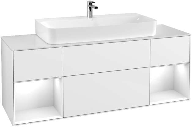 VILLEROY BOCH Toaletní skříňka Finion, s osvětlením, 4 výsuvy, 1600 x 603 x 501 mm, lesklý bílý lak / lesklý bílý lak / sklo bílé matné #F211GFGF