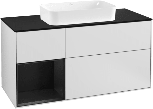 VILLEROY BOCH Toaletní skříňka Finion, s osvětlením, 3 výsuvy, 1200 x 603 x 501 mm, bílý matný lak / černý matný lak / černé matné sklo #F292PDMT