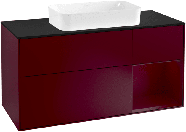 VILLEROY BOCH Toaletní skříňka Finion, s osvětlením, 3 výsuvy, 1200 x 603 x 501 mm, Peony Matt Lacquer / Peony Matt Lacquer / Glass Black Matt #F302HBHB
