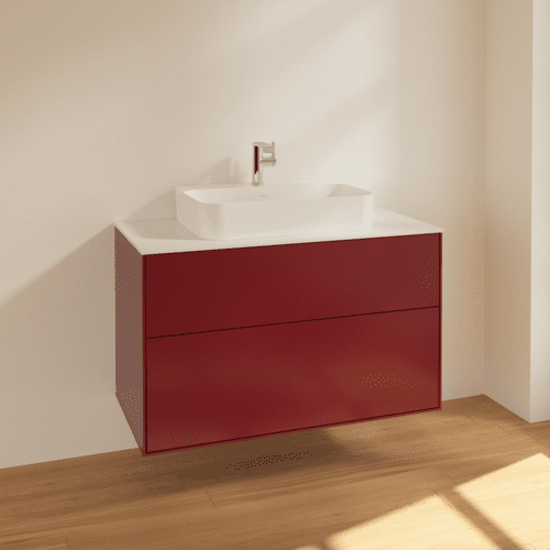 VILLEROY BOCH Toaletní skříňka Finion, 2 výsuvy, 1000 x 603 x 501 mm, Peony Matt Lacquer / Glass White Matt #F35100HB, obrázek 2