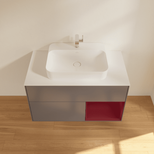 VILLEROY BOCH Toaletní skříňka Finion, s osvětlením, 2 výsuvy, 1000 x 603 x 501 mm, antracit matný lak / pivoňka matný lak / sklo bílé matné #F371HBGK, obrázek 4