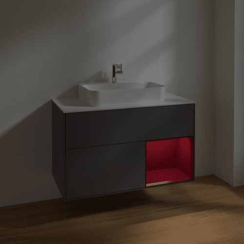 VILLEROY BOCH Toaletní skříňka Finion, s osvětlením, 2 výsuvy, 1000 x 603 x 501 mm, antracit matný lak / pivoňka matný lak / sklo bílé matné #F371HBGK, obrázek 5