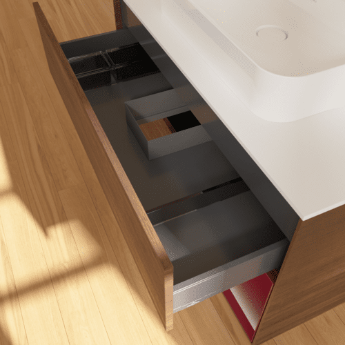 VILLEROY BOCH Toaletní skříňka Finion, s osvětlením, 2 výsuvy, 1000 x 603 x 501 mm, ořechová dýha / matný lak Pivoňka / matné bílé sklo #F371HBGN, obrázek 8