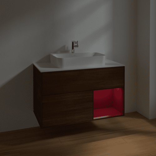 VILLEROY BOCH Toaletní skříňka Finion, s osvětlením, 2 výsuvy, 1000 x 603 x 501 mm, ořechová dýha / matný lak Pivoňka / matné bílé sklo #F371HBGN, obrázek 5