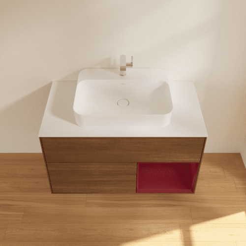 VILLEROY BOCH Toaletní skříňka Finion, s osvětlením, 2 výsuvy, 1000 x 603 x 501 mm, ořechová dýha / matný lak Pivoňka / matné bílé sklo #F371HBGN, obrázek 4