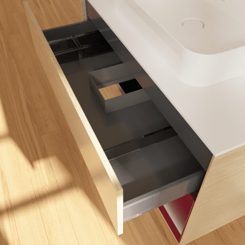 VILLEROY BOCH Toaletní stolek Finion, s osvětlením, 2 výsuvy, 1000 x 603 x 501 mm, dubová dýha / matný lak Pivoňka / matné bílé sklo #F371HBPC, obrázek 8