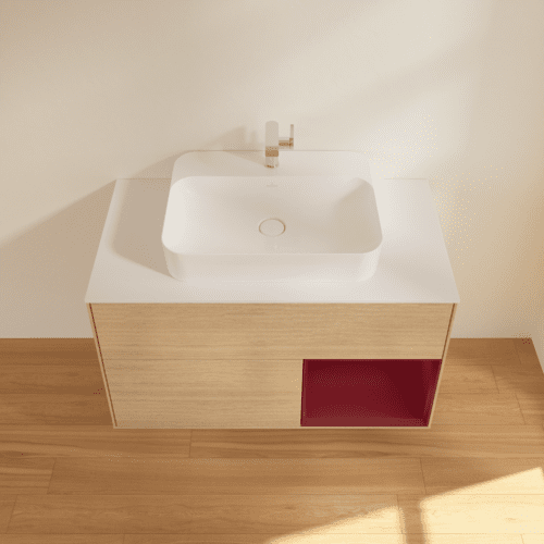 VILLEROY BOCH Toaletní stolek Finion, s osvětlením, 2 výsuvy, 1000 x 603 x 501 mm, dubová dýha / matný lak Pivoňka / matné bílé sklo #F371HBPC, obrázek 4