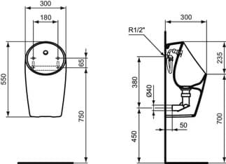 IDEAL STANDARD Sací pisoár Sphero bez okraje Bílá (Alpine) E208401, obrázek 2