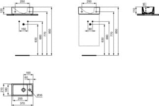 IDEAL STANDARD Umyvadlo Ideal Standard i.life S 370x210 mm, s 1 otvorem pro baterii, bez přepadu #E2112V3 - černé, obrázek 5