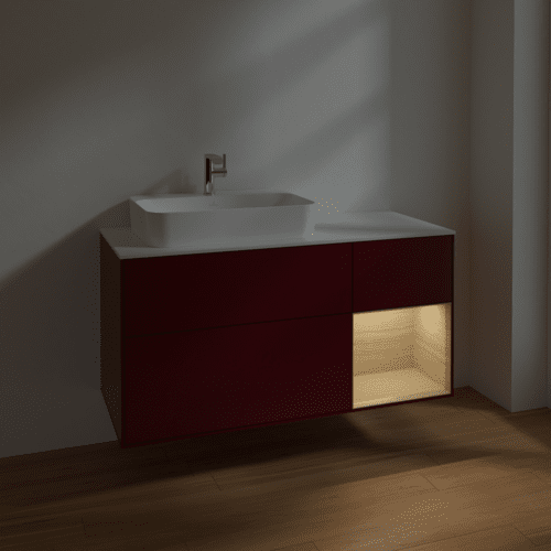 VILLEROY BOCH Toaletní skříňka Finion, s osvětlením, 3 výsuvy, 1200 x 603 x 501 mm, matný lak Peony / dubová dýha / bílé matné sklo #F401PCHB, obrázek 5
