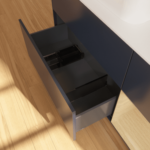 VILLEROY BOCH Toaletní skříňka Finion, s osvětlením, 3 výsuvy, 1200 x 603 x 501 mm, matný lak Midnight Blue / dubová dýha / matné bílé sklo #F401PCHG, obrázek 7