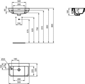 IDEAL STANDARD Umyvadlo Calla 500x320 mm, s 1 otvorem pro baterii, s tříotvorovým přepadem (kulaté) #E223301 - Bílá (Alpine)