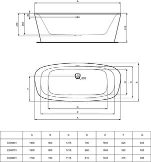 IDEAL STANDARD Dea Duo vana 1900x900 mm, volně stojící #E306801 - Bílá (Alpine)