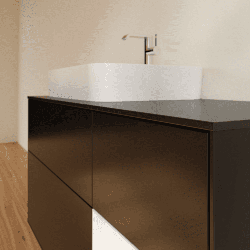 VILLEROY BOCH Toaletní skříňka Finion, s osvětlením, 3 výsuvy, 1200 x 603 x 501 mm, černý matný lak / bílý matný lak / černé matné sklo #F402MTPD, obrázek 6
