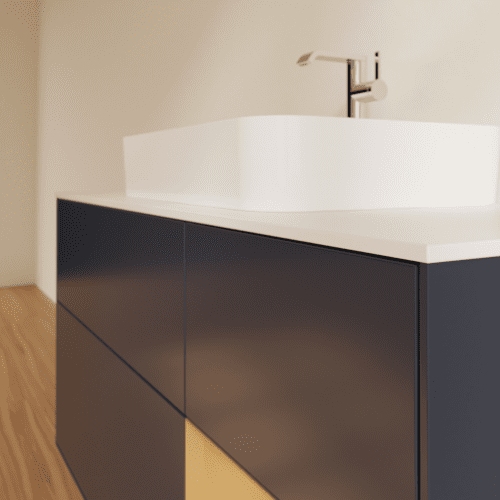VILLEROY BOCH Toaletní skříňka Finion, s osvětlením, 3 výsuvy, 1200 x 603 x 501 mm, Midnight Blue Matt Lacquer / Gold Matt Lacquer / Glass White Matt #F421HFHG, obrázek 6