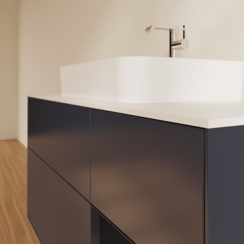 VILLEROY BOCH Toaletní skříňka Finion, s osvětlením, 3 výsuvy, 1200 x 603 x 501 mm, Midnight Blue Matt Lacquer / Black Matt Lacquer / Glass White Matt #F421PDHG, obrázek 6