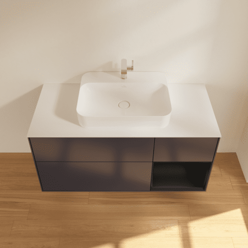 VILLEROY BOCH Toaletní skříňka Finion, s osvětlením, 3 výsuvy, 1200 x 603 x 501 mm, Midnight Blue Matt Lacquer / Black Matt Lacquer / Glass White Matt #F421PDHG, obrázek 4