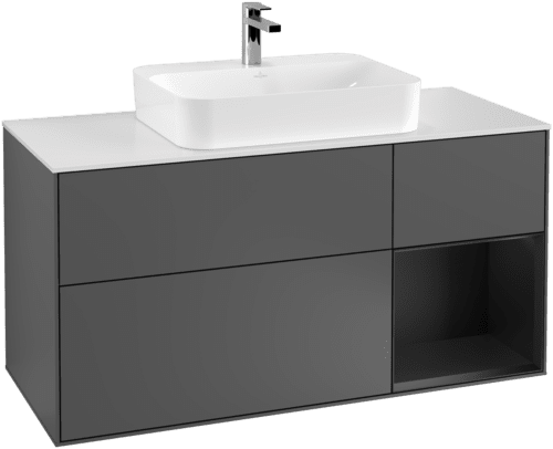 VILLEROY BOCH Toaletní skříňka Finion, s osvětlením, 3 výsuvy, 1200 x 603 x 501 mm, antracitový matný lak / černý matný lak / bílé matné sklo #F421PDGK, obrázek 1