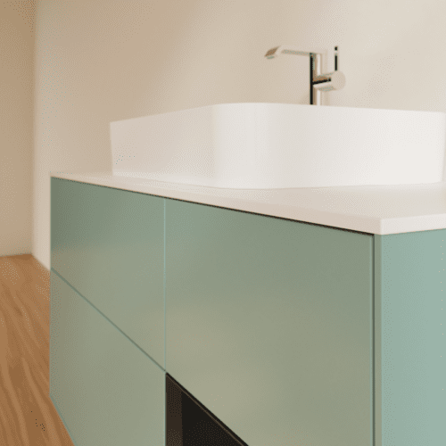 VILLEROY BOCH Toaletní skříňka Finion, s osvětlením, 3 výsuvy, 1200 x 603 x 501 mm, olivový matný lak / černý matný lak / bílé matné sklo #F421PDGM, obrázek 6