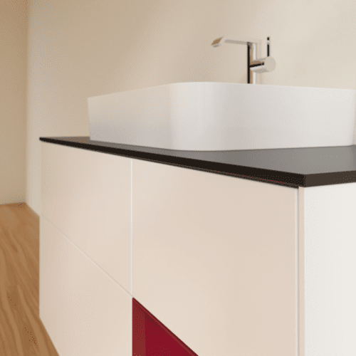VILLEROY BOCH Toaletní skříňka Finion, s osvětlením, 3 výsuvy, 1200 x 603 x 501 mm, bílý matný lak / pivoňkový matný lak / černé matné sklo #F422HBMT, obrázek 6