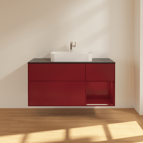 VILLEROY BOCH Toaletní skříňka Finion, s osvětlením, 3 výsuvy, 1200 x 603 x 501 mm, Peony Matt Lacquer / Peony Matt Lacquer / Glass Black Matt #F422HBHB, obrázek 3