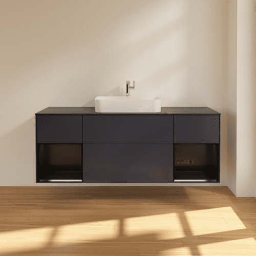 VILLEROY BOCH Toaletní skříňka Finion, s osvětlením, 4 výsuvy, 1600 x 603 x 501 mm, Midnight Blue Matt Lacquer / Black Matt Lacquer / Glass Black Matt #F452PDHG, obrázek 3