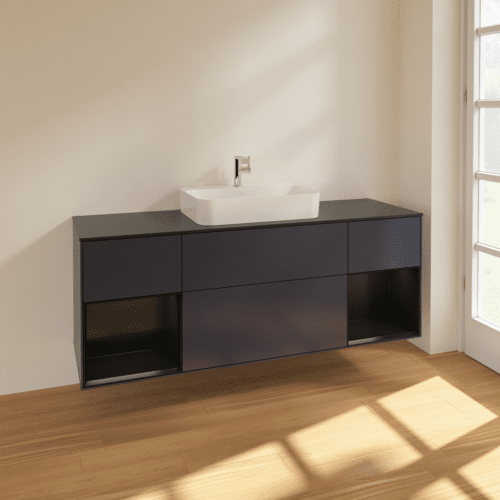 VILLEROY BOCH Toaletní skříňka Finion, s osvětlením, 4 výsuvy, 1600 x 603 x 501 mm, Midnight Blue Matt Lacquer / Black Matt Lacquer / Glass Black Matt #F452PDHG, obrázek 2