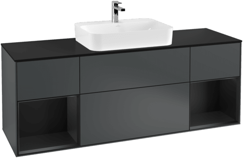 VILLEROY BOCH Toaletní skříňka Finion, s osvětlením, 4 výsuvy, 1600 x 603 x 501 mm, Midnight Blue Matt Lacquer / Black Matt Lacquer / Glass Black Matt #F452PDHG, obrázek 1