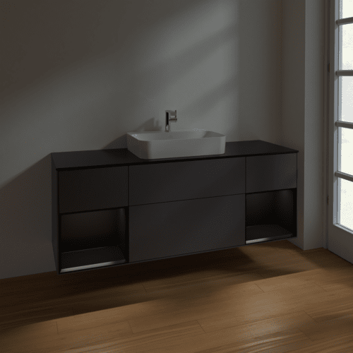 VILLEROY BOCH Toaletní skříňka Finion, s osvětlením, 4 výsuvy, 1600 x 603 x 501 mm, antracitový matný lak / černý matný lak / černé matné sklo #F452PDGK, obrázek 2