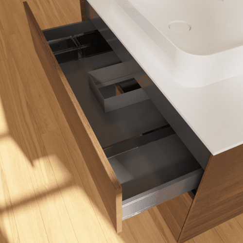 VILLEROY BOCH Toaletní skříňka Finion, s osvětlením, 2 výsuvy, 1000 x 603 x 501 mm, ořechová dýha / půlnočně modrý matný lak / sklo bílé matné #F651HGGN, obrázek 8
