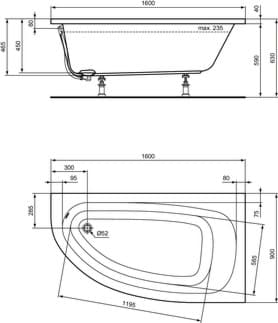 IDEAL STANDARD Hotline Nová prostorově úsporná vana 1600x900 mm #K275701 - bílá (Alpine)